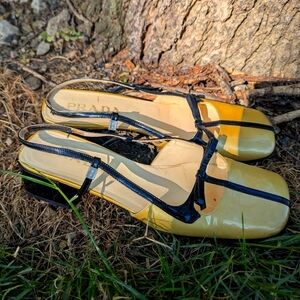 Prada Glossy Yellow and Black Slingback Heels